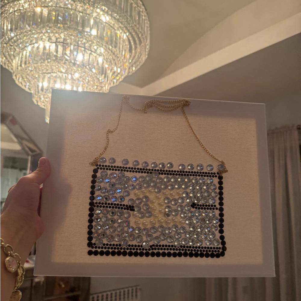 Crystal-Embellished Crossbody Bag - Clear/Black fashion.  Chanel art 11x14
